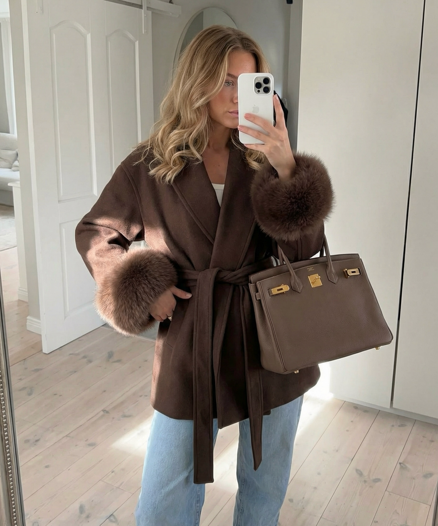 Loona Jacket with Fur Details – Dark Brown