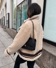 Lenia Biker Jacket with Fur – Beige