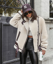 Lenia Biker Jacket with Fur – Beige
