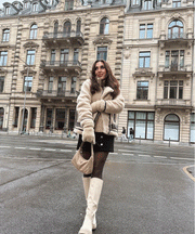 Lenia Biker Jacket with Fur – Beige