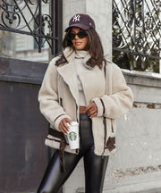 Lenia Biker Jacket with Fur – Beige