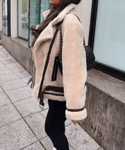 Lenia Biker Jacket with Fur – Beige