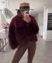 Amara Fur Jacket – Burgundy