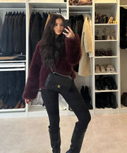 Amara Fur Jacket – Burgundy