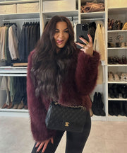 Amara Fur Jacket – Burgundy