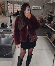 Amara Fur Jacket – Burgundy