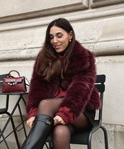 Amara Fur Jacket – Burgundy