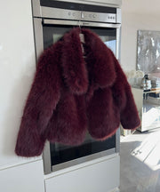 Amara Fur Jacket – Burgundy