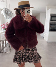 Amara Fur Jacket – Burgundy