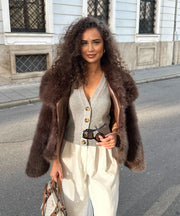 Amara Fur Jacket – Dark Brown