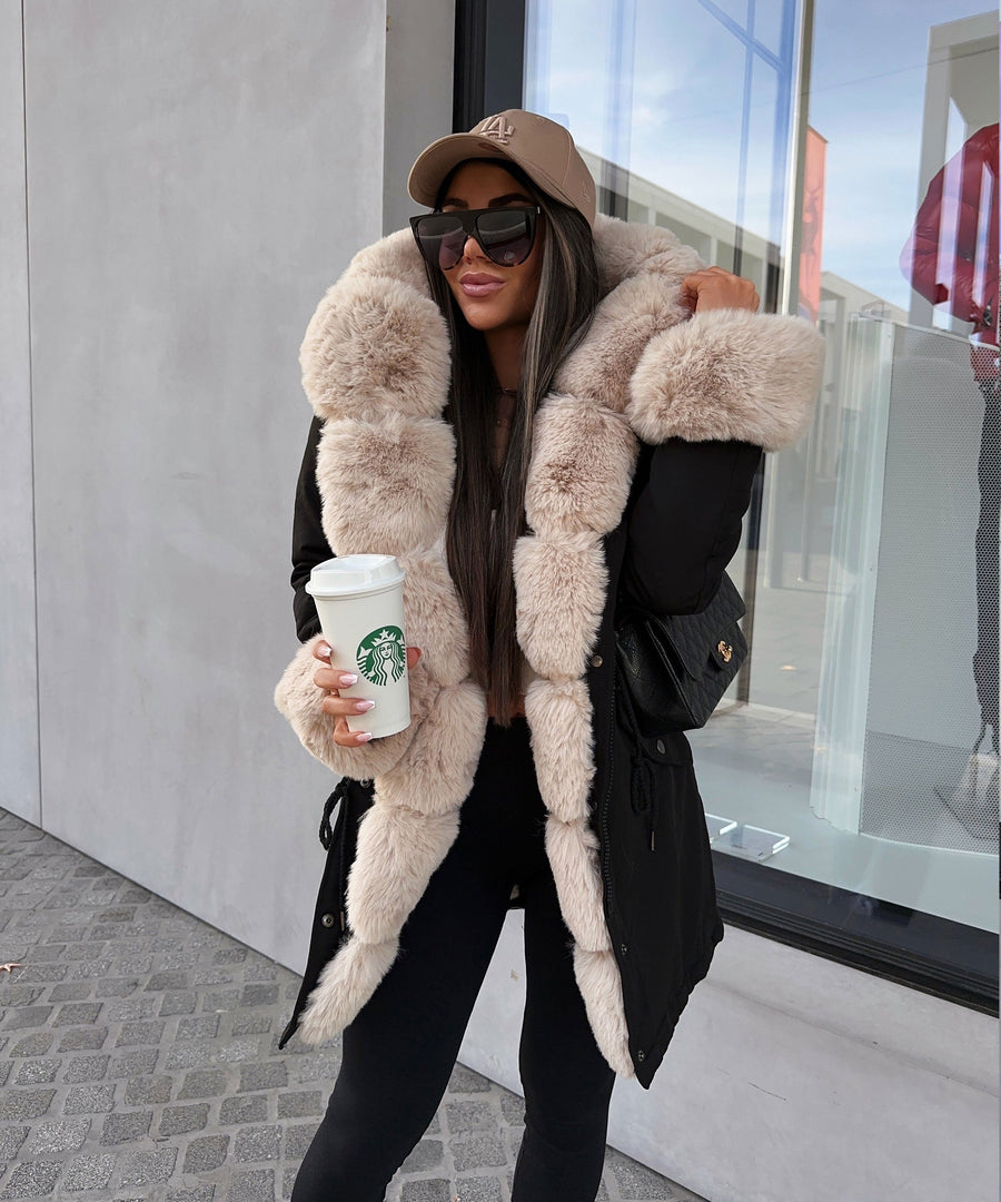Glamour Fur Jacket – Black/Beige
