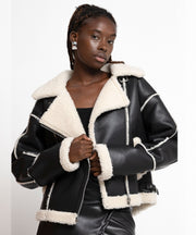 Sarea Teddy Biker Jacket – Black