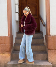 Amara Fur Jacket – Burgundy