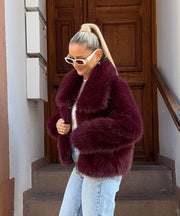 Amara Fur Jacket – Burgundy