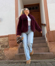 Amara Fur Jacket – Burgundy