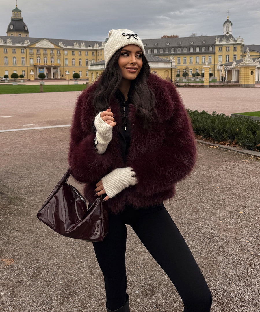 Amara Fur Jacket – Burgundy