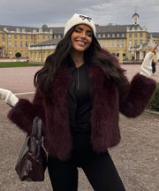 Amara Fur Jacket – Burgundy