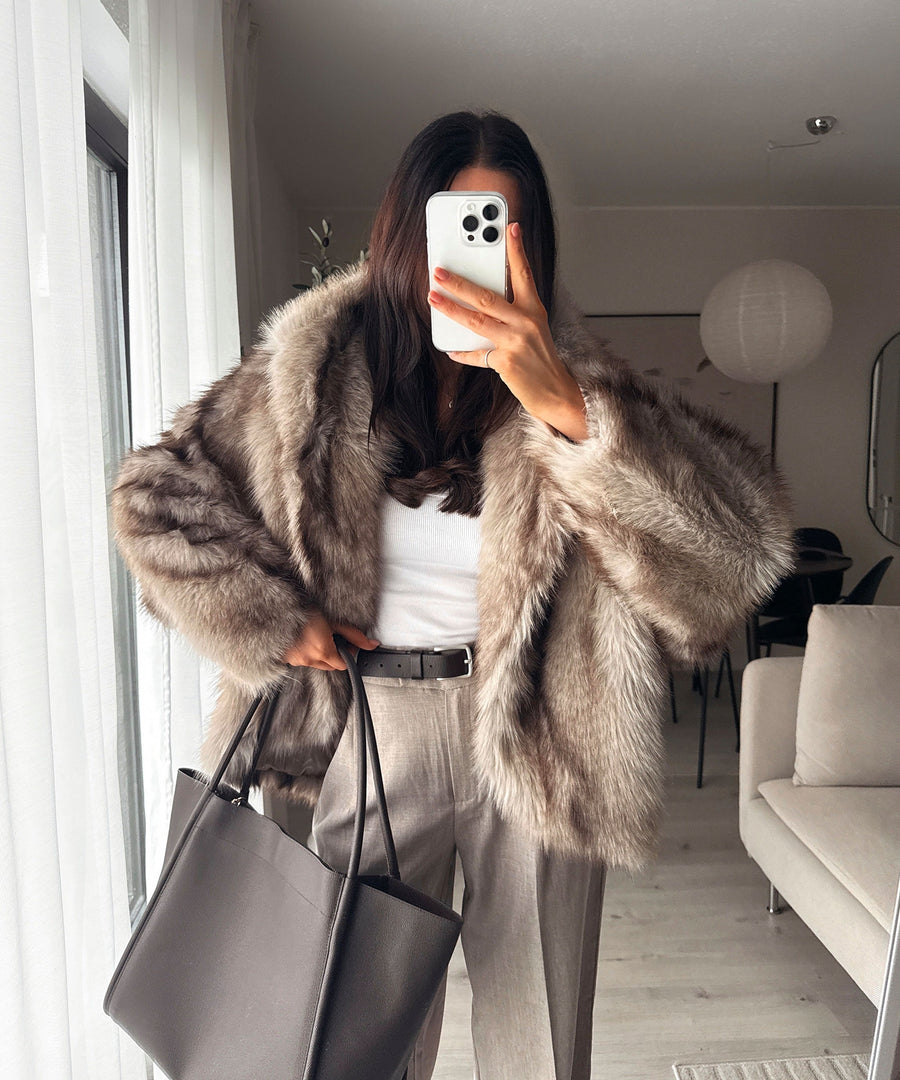 Lilly Hooded Fur Jacket – Beige
