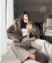 Lilly Hooded Fur Jacket – Beige