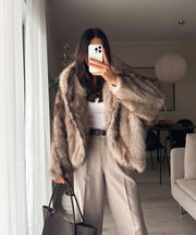 Lilly Hooded Fur Jacket – Beige