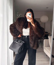 Lilly Hooded Fur Jacket – Brown