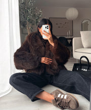 Lilly Hooded Fur Jacket – Brown