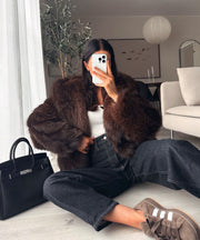 Lilly Hooded Fur Jacket – Brown