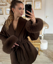 Loona Jacket with Fur Details – Dark Brown