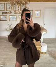 Loona Jacket with Fur Details – Dark Brown