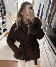 Loona Jacket with Fur Details – Dark Brown