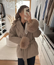 Loona Jacket with Fur Details – Beige